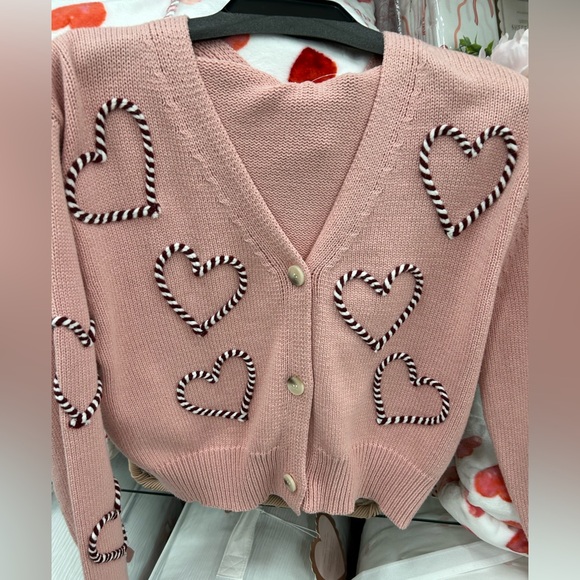 Light Pink Sweater Valentines Heart Accents Cardigan 💕❤️💞 - Picture 3 of 5